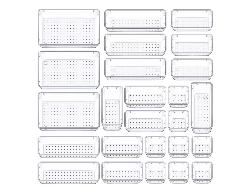 25Pcs Clear Plastic Drawer Organizers Set Versatile Bathroom and Vanity Drawer Organizer Trays