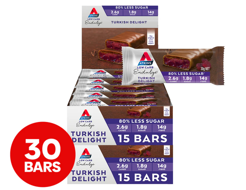 2 x 15pk Atkins Endulge Turkish Delight Bar 30g