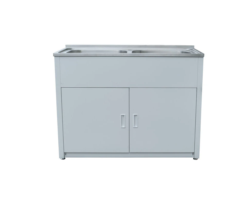 1170x510x870mm 45L Double Stainless Steel Laundry Tub with Metal Cabinet