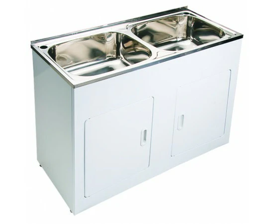 1160*500*870mm (45L+45L) Stainless Double Bowl Laundry Tub with Mental Cabinet