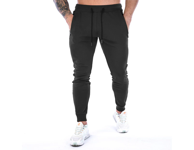 Men's Zip Jogger Pants Casual Gym Workout Pants Track Pants Slim Fit Tapered Sweatpants with Pockets for Men-Black