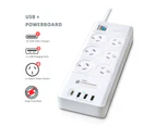 Sansai 6-Way Outlet 2400W Surge Protector Power Board/USB-A/USB-C Charger Ports