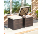 Costway 2x Outdoor Rattan Ottoman Footstool w/White Cushion Storage Box Side Table Backyard Patio Garden