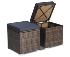 Costway 2x Outdoor Rattan Ottoman Footstool w/Navy Cushion Storage Box Side Table Backyard Patio Garden