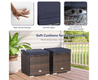 Costway 2x Outdoor Rattan Ottoman Footstool w/Navy Cushion Storage Box Side Table Backyard Patio Garden