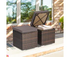 Costway 2x Outdoor Rattan Ottoman Footstool w/Grey Cushion Storage Box Side Table Backyard Patio Garden