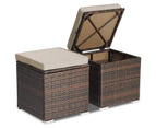 Costway 2x Outdoor Rattan Ottoman Footstool w/Beige Cushion Storage Box Side Table Backyard Patio Garden