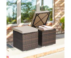 Costway 2x Outdoor Rattan Ottoman Footstool w/Beige Cushion Storage Box Side Table Backyard Patio Garden
