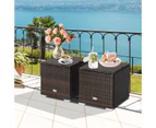 Costway 2x Outdoor Rattan Ottoman Footstool w/Beige Cushion Storage Box Side Table Backyard Patio Garden