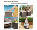 Costway 2x Outdoor Rattan Ottoman Footstool w/Beige Cushion Storage Box Side Table Backyard Patio Garden
