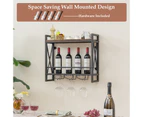 Giantex 2-Tier Wall Mounted Wine Rack Timber Wine Holder Cellar Display w/3 Glass Holder