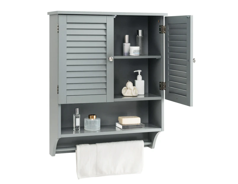 Giantex Bathroom Wall Cabinet Wooden Storage Toilet Cupboard w/Adjustable Shelf & Towel Bar, Grey