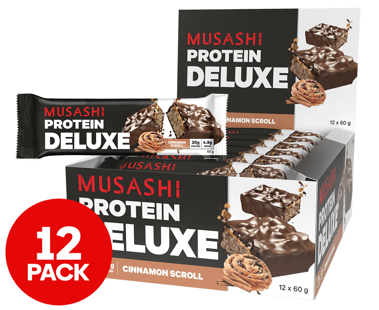 12 x Musashi Deluxe Protein Bar Cinnamon Scroll 60g