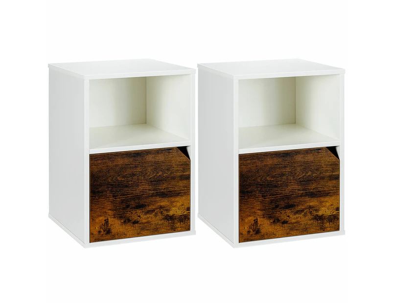 2Pcs Bedside Tables Nightstand Sofa Side End Table Storage Cabinet White & Brown