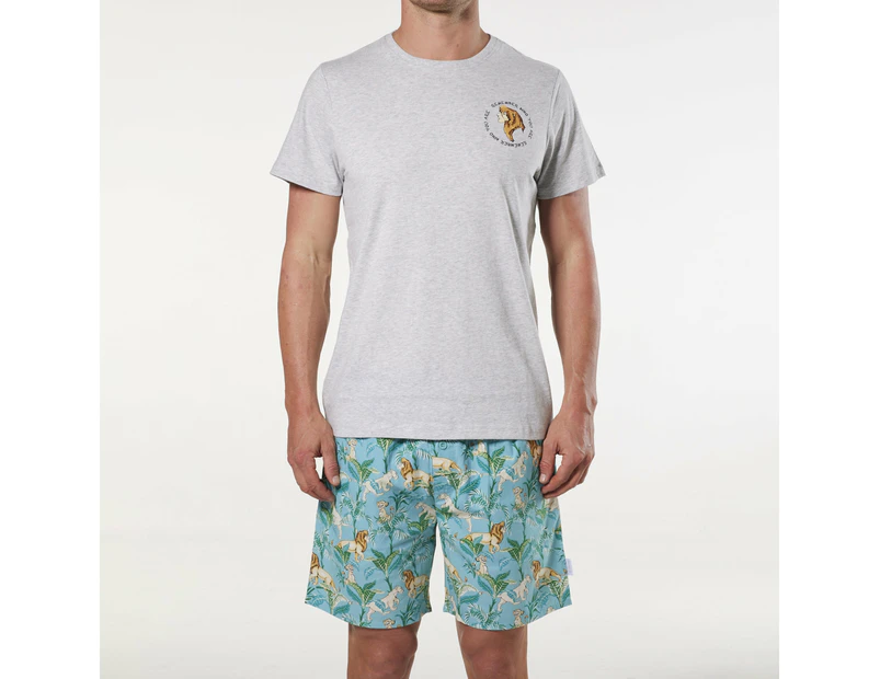 Mitch Dowd - Men's Lion King Short Sleeve Pyjama Set - Grey Marle & Blue