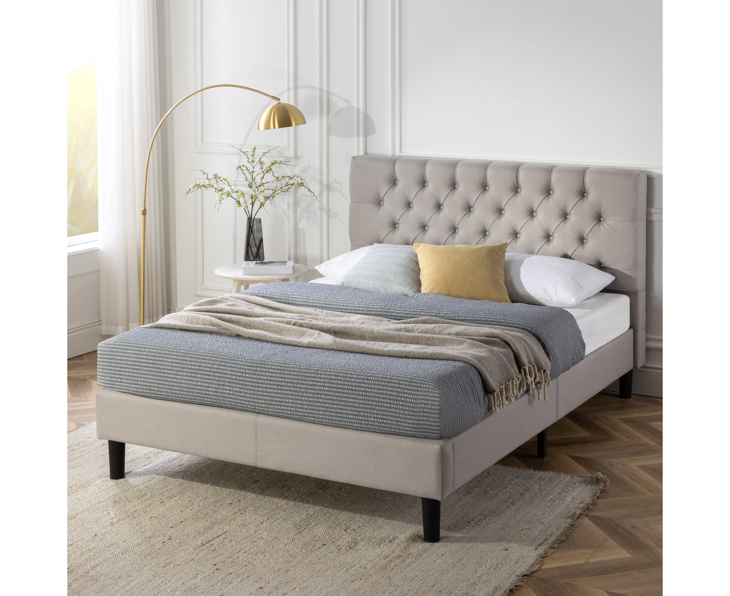 Zinus Misty Tufted Fabric Bed Frame Light Grey - Queen