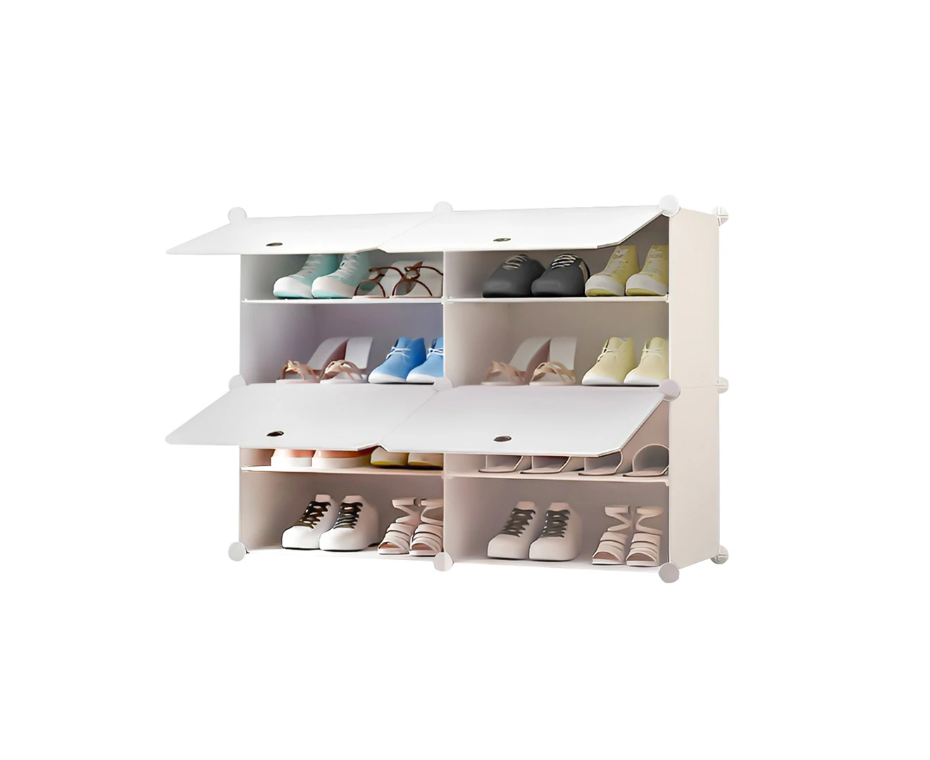 SOGA 4 Tier 2 Column White Shoe Rack Organizer Sneaker Footwear Storage Stackable Stand Cabinet Portable Wardrobe with Cover