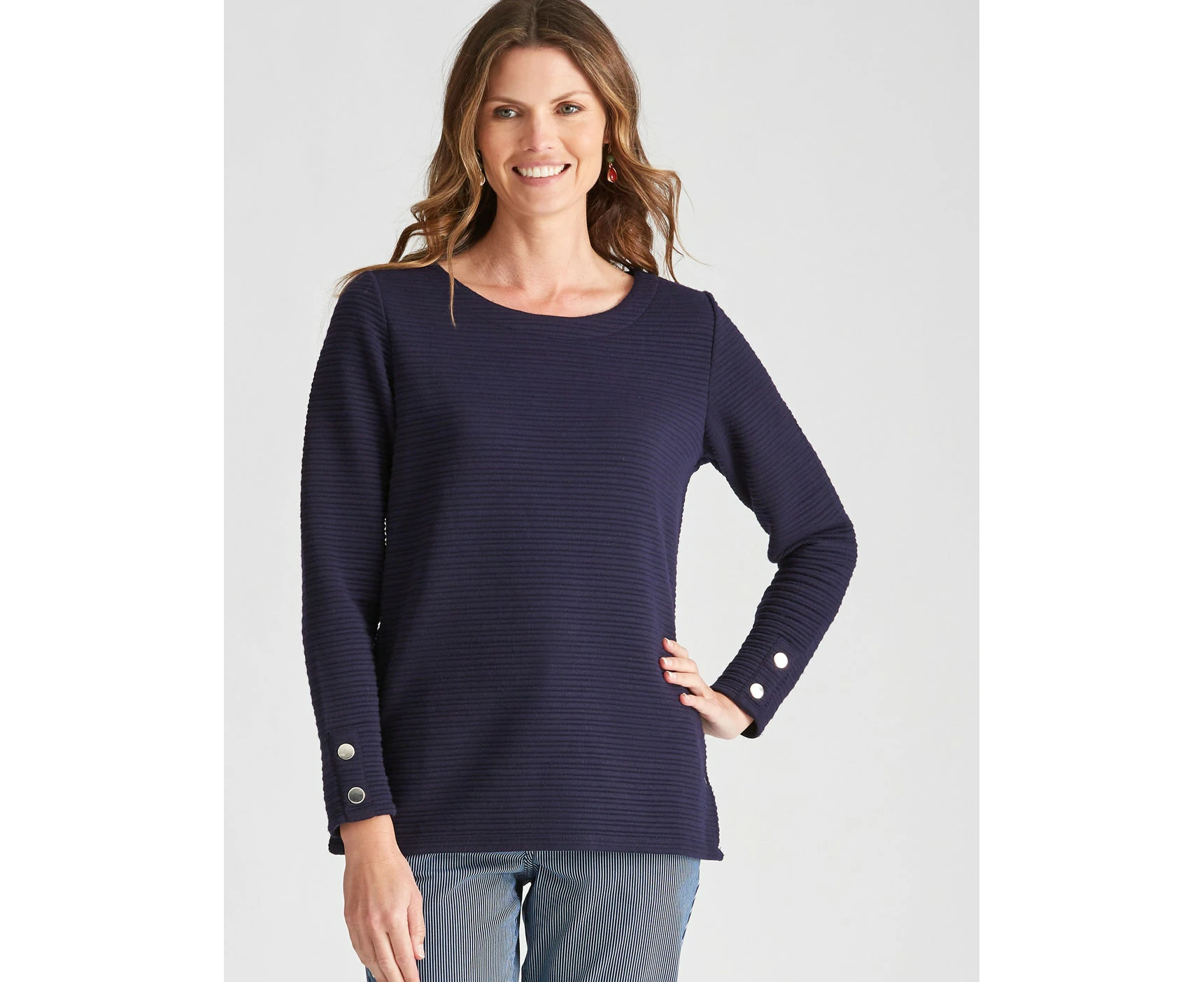 W.Lane Textured Button Detail Top - Womens - French Navy