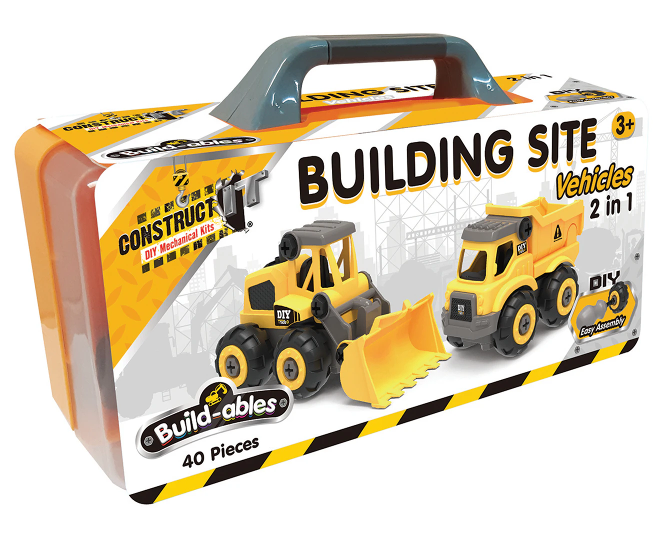 40pc Construct IT Buildables 2-in-1 Site Vehicle/Truck Set w/ Case Kids 3+ YLW