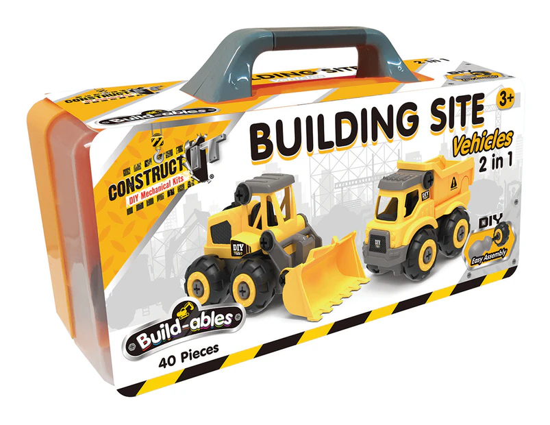 40pc Construct IT Buildables 2-in-1 Site Vehicle/Truck Set w/ Case Kids 3+ YLW