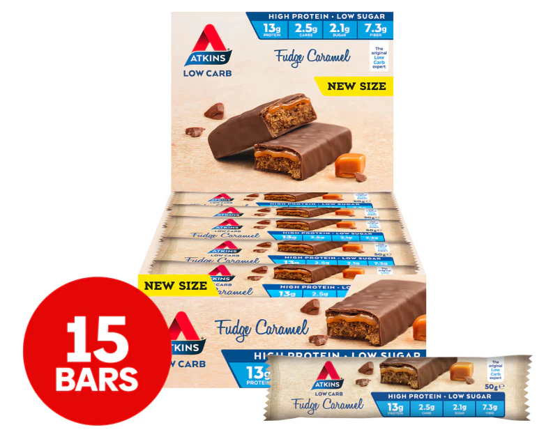 15 x Atkins Low Carb Bars Fudge Caramel 50g