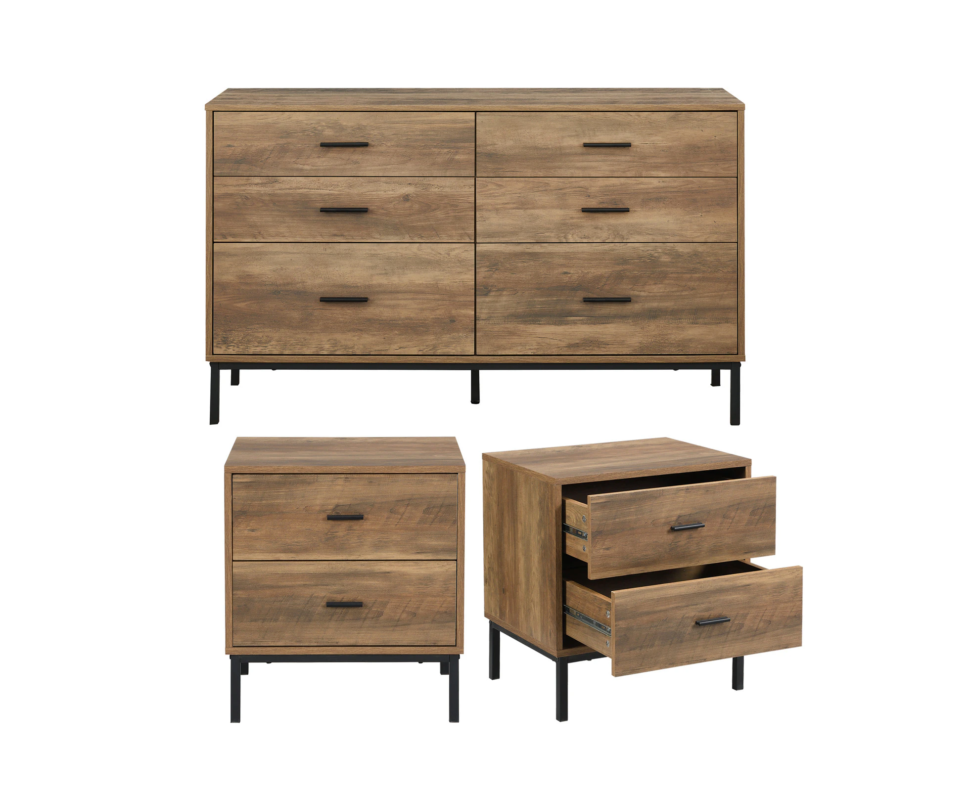 Cosmoliving 6 Chest of Drawers Dresser with Bedside Tables Bedroom Storage Bundle