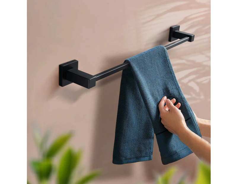 600mm Towel Rail Bathroom towel hanger Single Towel Bar Rack Holder wall mounted towel shelf Square Stainless Steel Black