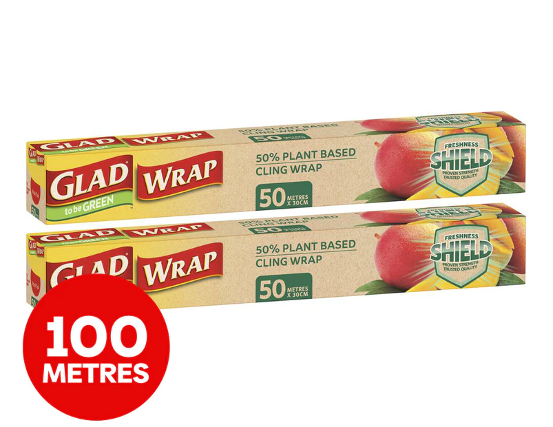 2 x Glad to be Green 50m Plant Based Cling Wrap