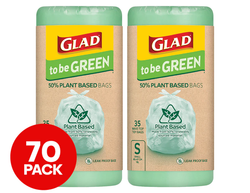 2 x 35pk Glad to be Green Small 18L Plant Based Kitchen Tidy Bags