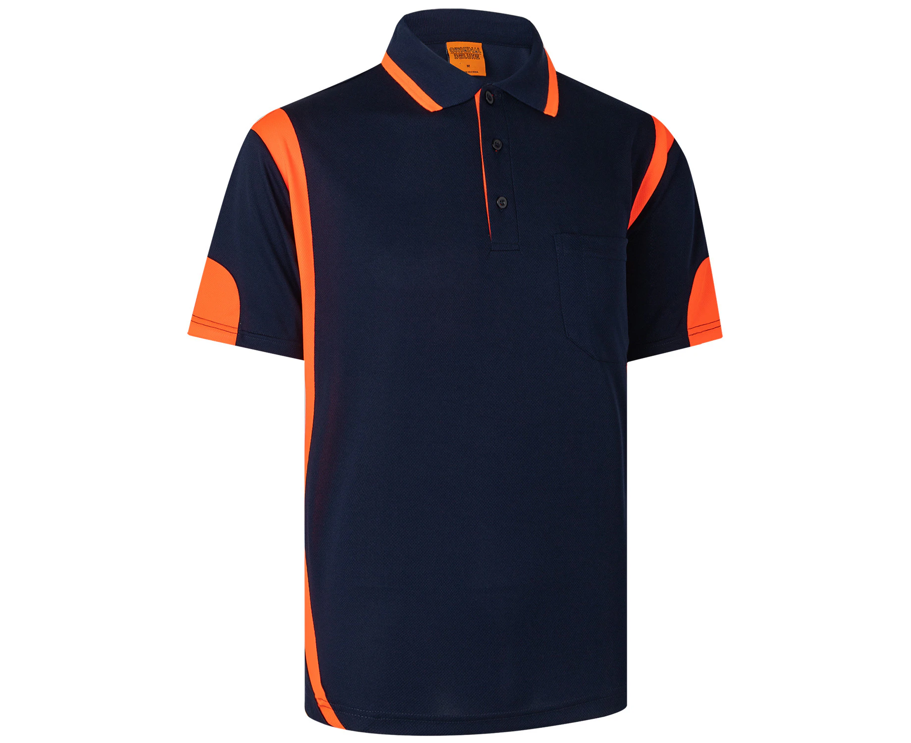 HI VIS Polo Shirts Short Sleeve Work Tops Tee Tradie Safety Workwear Reflective - Navy / Orange