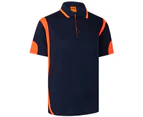 HI VIS Polo Shirts Short Sleeve Work Tops Tee Tradie Safety Workwear Reflective - Navy / Orange