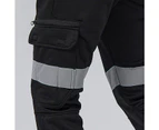 Mens Hi Vis Fleece Pants Reflective Tapes Cargo Workwear Safety Track Trousers - Black