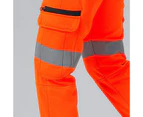 Mens Hi Vis Fleece Pants Reflective Tapes Cargo Workwear Safety Track Trousers - Fluro Orange