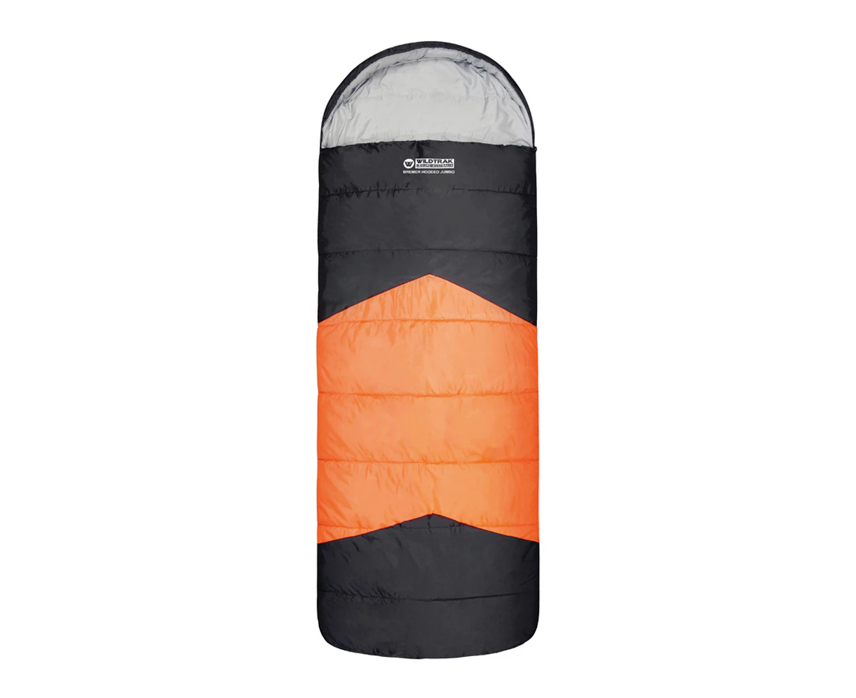 Wildtrak Bremer 230x90cm Hooded Jumbo Sleeping Bag Camping Sleeper Orange/Black