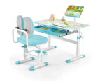 Giantex Kids Table and Chair Set Study Learning Desk Adjustable Height/Reading Stand/Tilt Desktop/Drawer, Blue