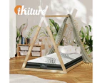 Oikiture Bed Frame Single Wooden Timber Kids House Frame Wood Base with Mattress Set