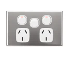 Silver Face Plate Cover for Slim Wall Power Outlet Sockets - 2 Gang Extra Switch