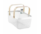 2PC 40x25x17cm Mesh Home Storage Basket/Organiser/Wooden Handle White
