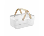 2PC 40x25x17cm Mesh Home Storage Basket/Organiser/Wooden Handle White