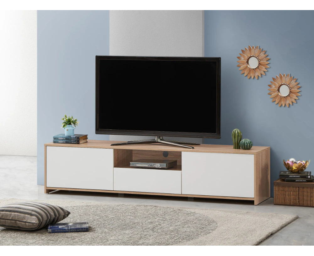 Kodu Lesley Entertainment Unit TV Cabinet Lowline TV Stand 180cm 2 doors 1 drawer woodgrain and white