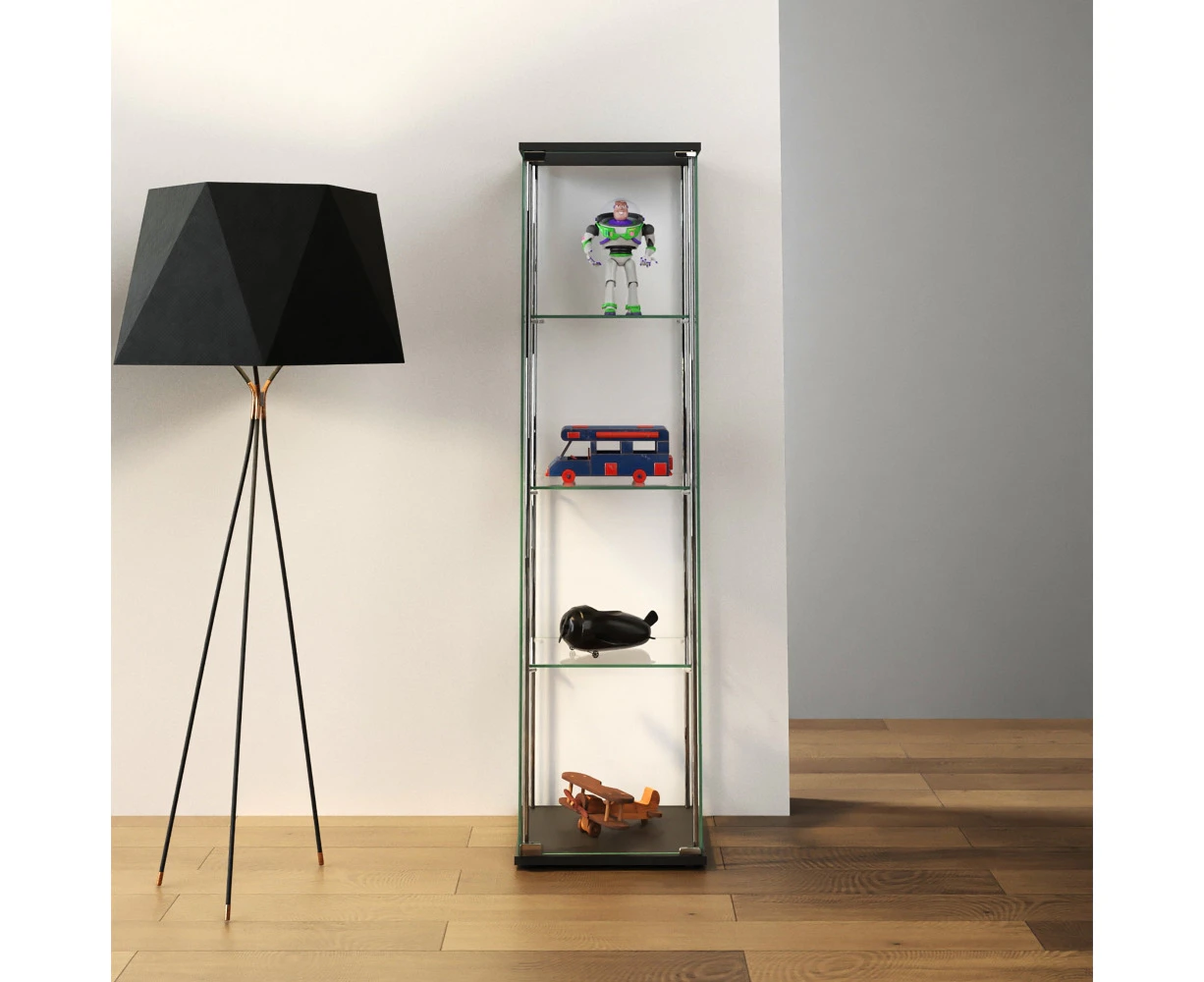 Kodu West Glass Display 4 Tier Cabinet Trophy Display Storage Shelf 1 Door Black