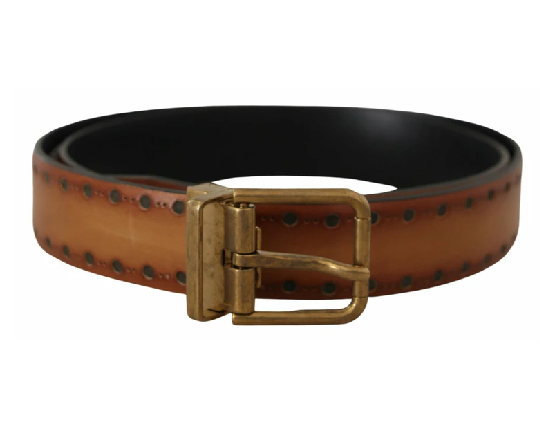 Dolce & Gabbana Elegant Brown Leather Belt with Brass Buckle