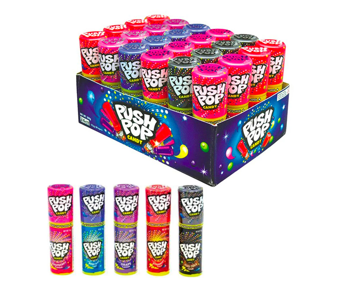 24pc Push Pop Candy 15g Kids Hard Candy/Lolly Assorted Flavours Confectionery