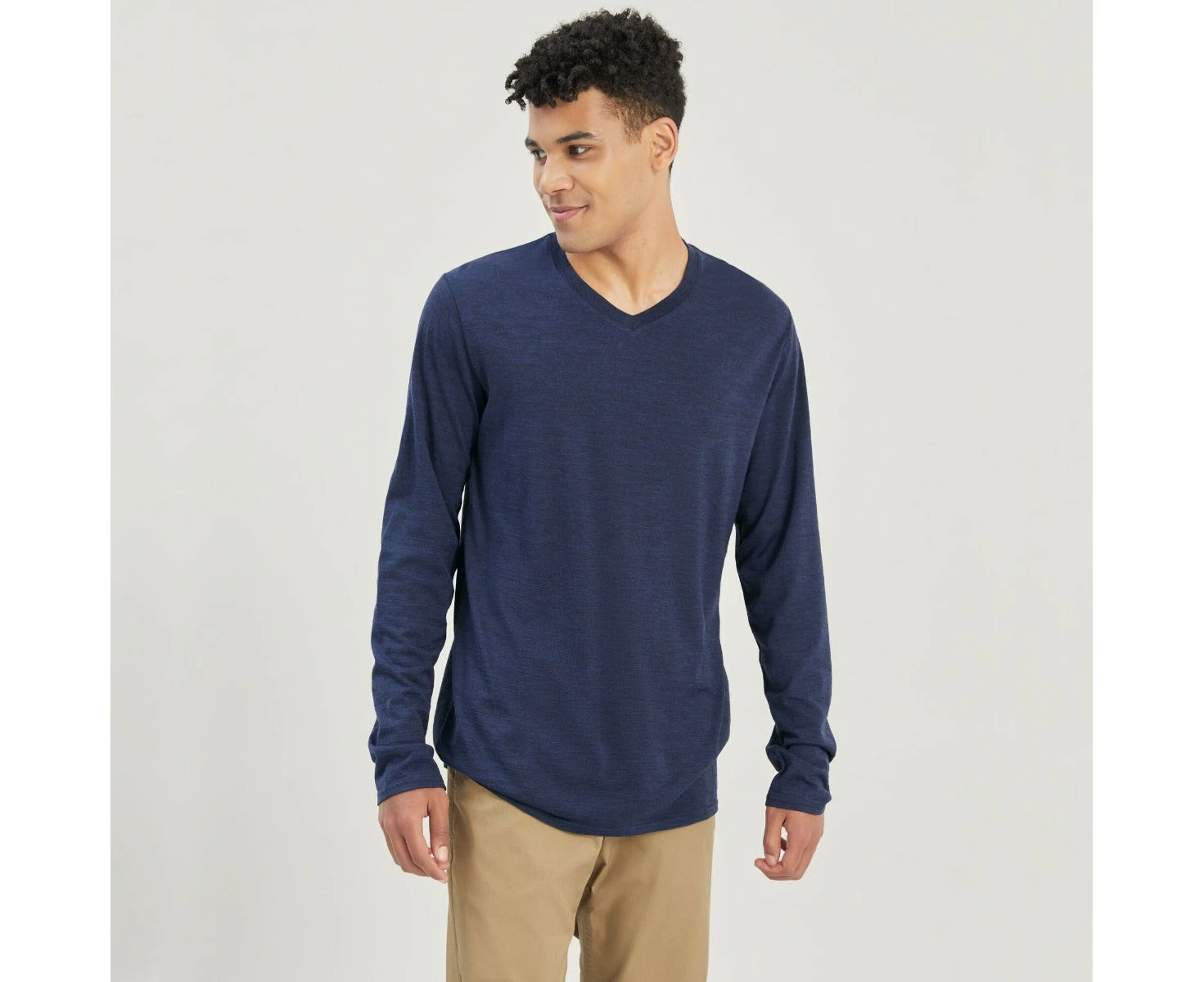 Kathmandu Men's 100% Merino Long Sleeve V-Top - Midnight Navy Marle