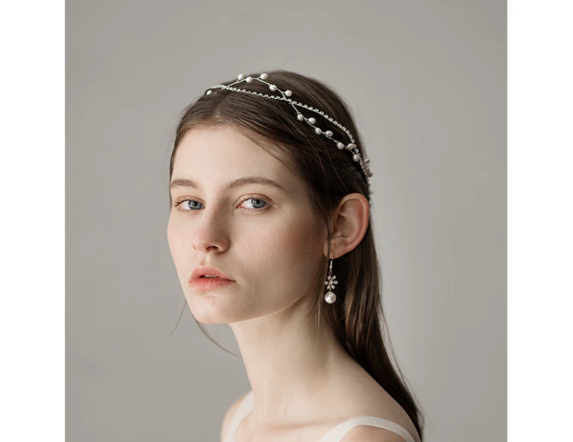 Crystal Bridal Headpiece Silver Wedding Headband For Brides Pearl Hair Vine Rhinestone Hair Accessories For Women