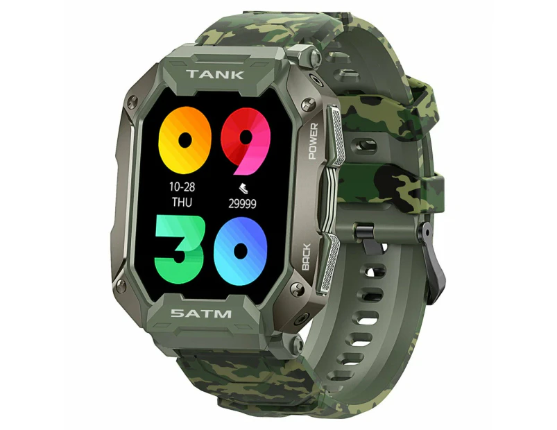 Techo M1 Rugged Outdoor, Blood Pressure, 5atm Ip69k Waterproof, Bluetooth Smartwatch For Men - Camo Black