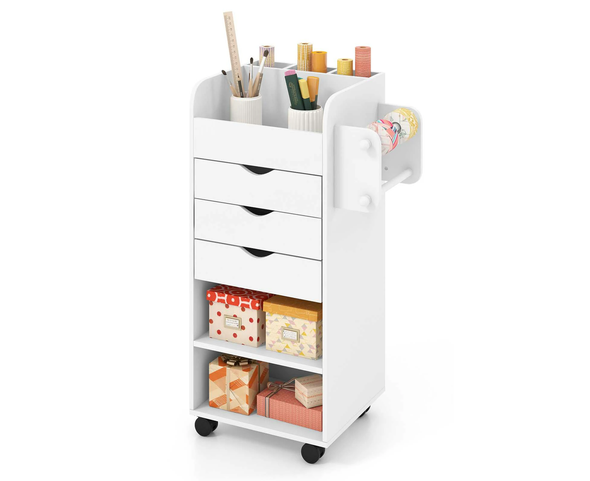 Giantex 3 Drawers Mobile Filing Cabinet Storage Trolley Cart w/ Open Shelf Bathroom Home Office, White