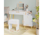 Advwin Dressing Table Stool Set Flip Top Makeup Mirror Vanity Desk Hidden Storage Writing Workstation White