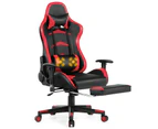 Costway Gaming Office Chair Executive Computer Chair Racing Chair Recliner Leather Seat w/Footrest & Adjustable Armrest, Red