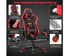 Costway Gaming Office Chair Executive Computer Chair Racing Chair Recliner Leather Seat w/Footrest & Adjustable Armrest, Red